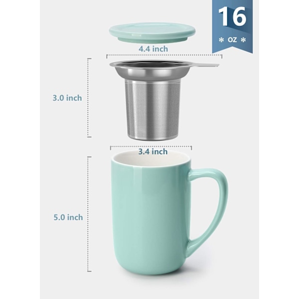 16 OZ Porslinstekopp med Teinfuser och Lock, Lösbladstekopp, Presenter för Te