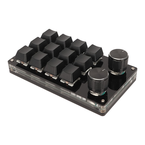 Mini 12-tasters tastatur med 2 drejeknapper, blå kontakter, DIY, programmerbar, kablet forbindelse, Plug and Play, enhånds mekanisk tastatur, sort