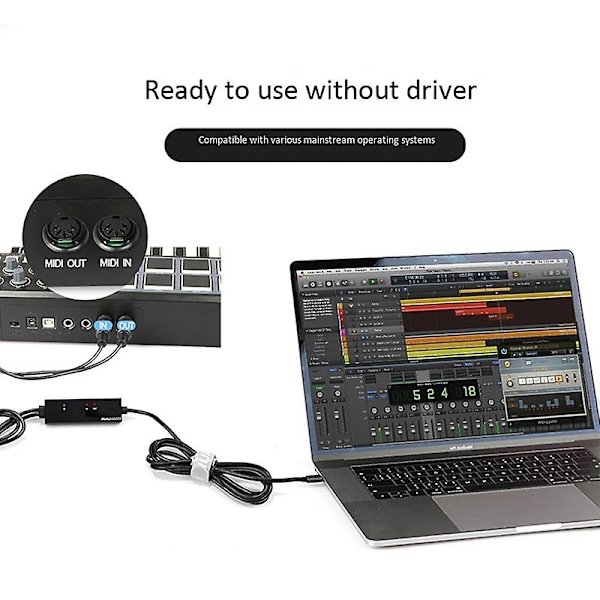MTU-11 MIDI till USB C Typ C Kabel USB MIDI-omvandlare med Indikatorlampa för Android