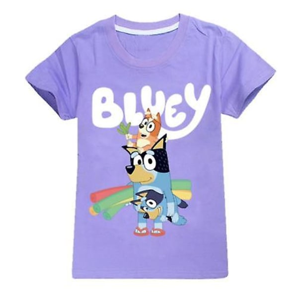 2023 Bluey Tryckt T-skjorte Korthjermet 100 % Bomull T-skjorte Julegaver for Barn Lilla Lilla Purple 170CM 13-14Y