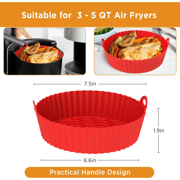 2-pack Air Fryer silikonfoder 19 cm (7,5 tum)