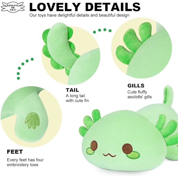 Onsoyours Söpö Axolotl-Pehmolelu, Pehmeä Täytetty Salamandrin Pehmolelutyyny, Kawaii Pehmolelu Lapsille (Vihreä Axolotl, 13\") Green