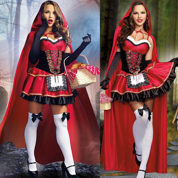 Rödluvan Kostym Deluxe Broderi Sexig Klänning Maskeraddräkt Cosplay Halloween Hönsfest Maskeraddräkt XL