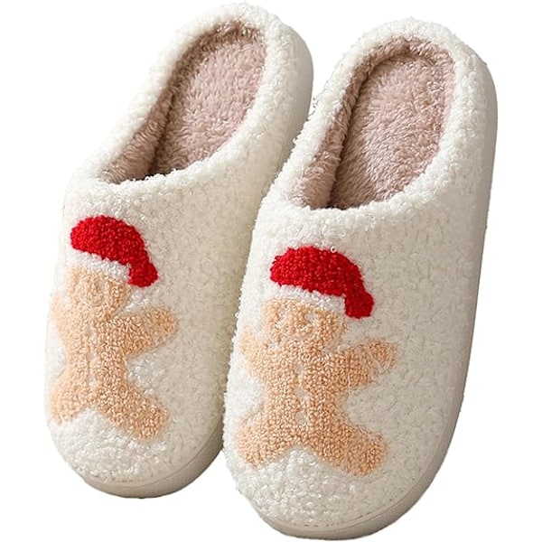 Damtofflor med jultema - Söta tecknade fluffiga varma inomhustofflor med pepparkaksmän Gingerbread Man 39-40