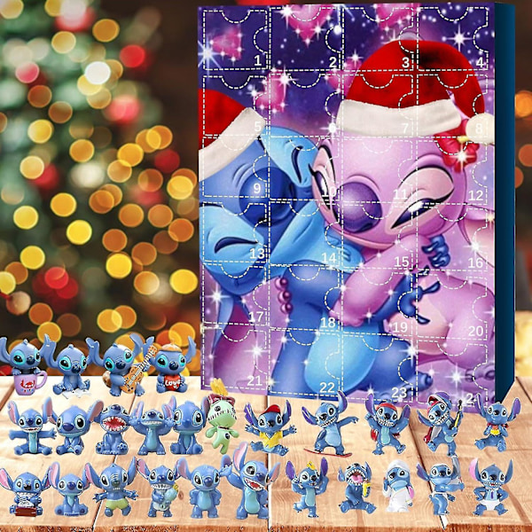 Anime Stitch Julekalender Kompatibel for Barn 24 Dager Jule Nedtelling 24 Stk Tegneserie Leke Ornament C Set