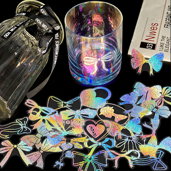 100 kpl Holografisia Glitter Perhostarroja, Vintage Perhosia Vedenpitäviä Läpinäkyviä Koristeellisia Tarroja, PET Itseliimautuva Tarra