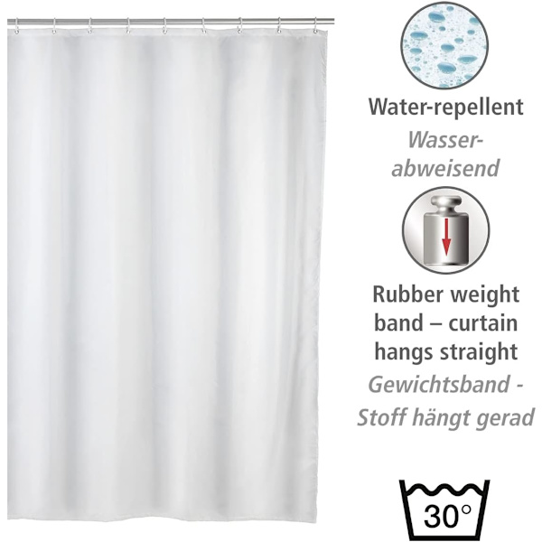 Duschdraperi 180x180 cm, Vit Duschdraperi, Tvättbar Textil