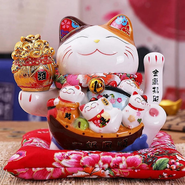 Tum Keramisk Vinkande Katt Maneki Neko Ornament Feng Shui Dekoration Gungande Lyckokatt, b