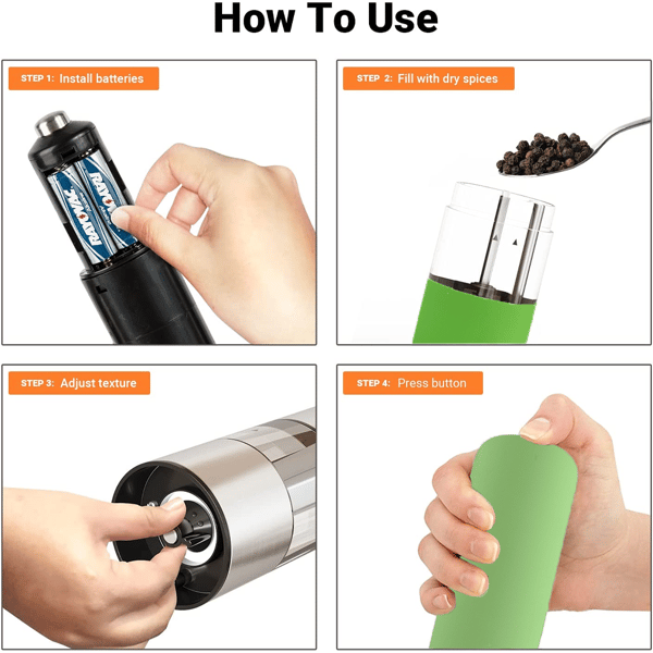 Batteridriven salt- och pepparkvarn set (2 kvarnar)