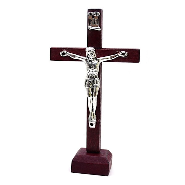 Kryss Borddekor Krusifiks Jesus Statue VINRØD Wine Red