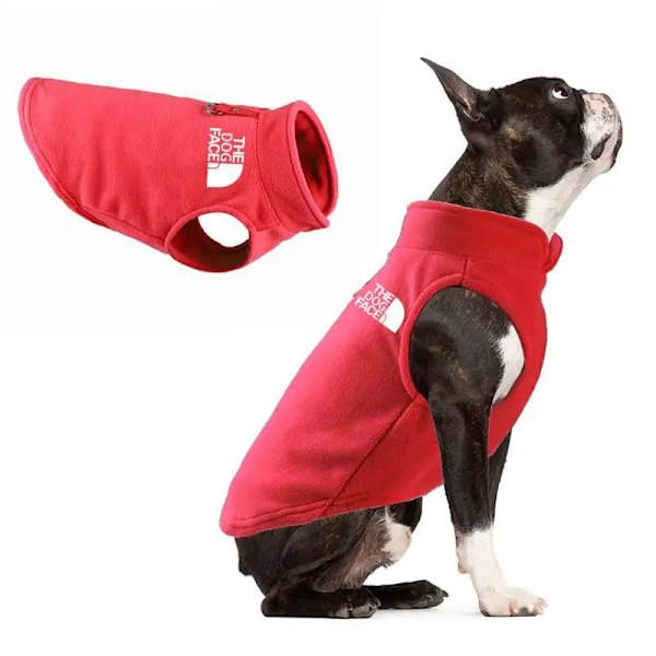 Vinter Utendørs Hundeklær Fleece Hundevest Jakke for Små og Mellomstore Hunder Fransk Bulldog Valp Hund Kattklær med Draggring Rød Red L