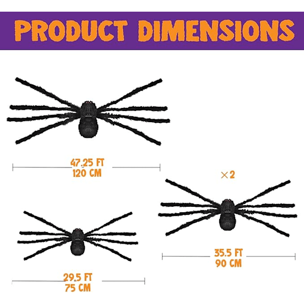 JOYIN 4 pakker Halloween utendørs dekorasjoner hårete edderkoppsett, realistisk skummel falsk edderkopp hårete edderkopprekvisitt for Halloween