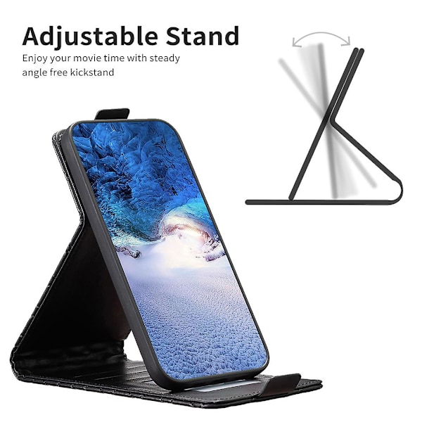 Vertikalt Vendbart Støtsikkert Deksel for iPhone 15 PU Lær Preget Telefondeksel Black