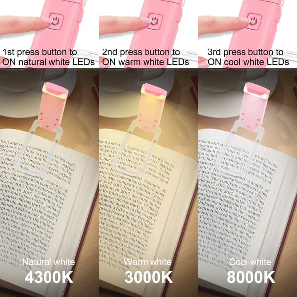 Bokleselys USB oppladbart leselys 3 lysstyrkenivåer