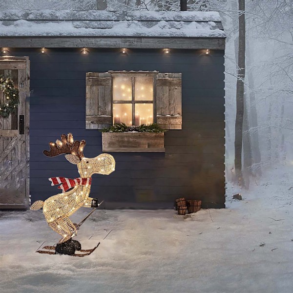 Utomhus Julfigur LED Skidåkande Älg Trädgårdsdekoration Ornament 30cm【GKS】