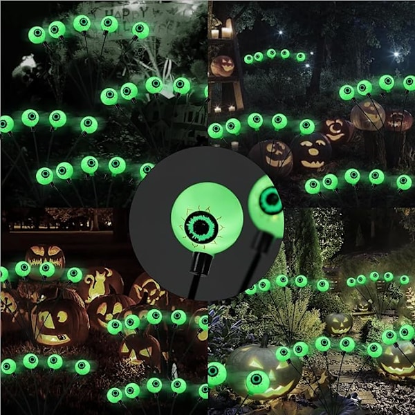 Dazzle Bright Halloween Dekorationer Udendørs, 2 Pakke 12LED Solcelle Øjenkugle Stisystemer, Uhyggelige Vandtætte Solcelle Grønne Glødorm Lys til 4pcs