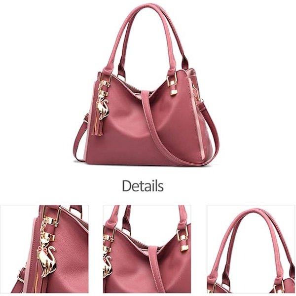Hoboväskor och axelväskor för kvinnor - Trendiga Handväskor - Stor Tote Bag - Dam Axelväska Leather Pink