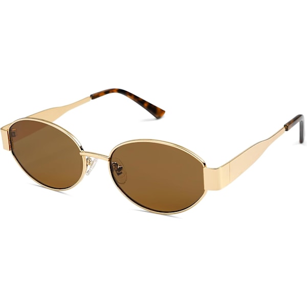 SOJOS Retro Oval Solglasögon Passar Kvinnor och Män Trendiga Solglasögon Klassiska Skydd UV400 SJ1217_SSDLV D Shiny Gold-Brown