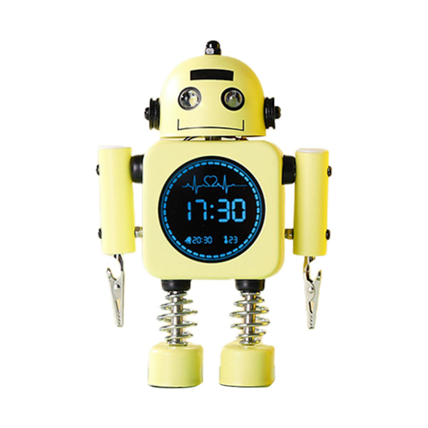 Robot Smart Digital Väckarklocka med Snooze-funktion, Temperaturvisning för Flickor och Pojkar, Sovrum, Tidsklocka db Light yellow