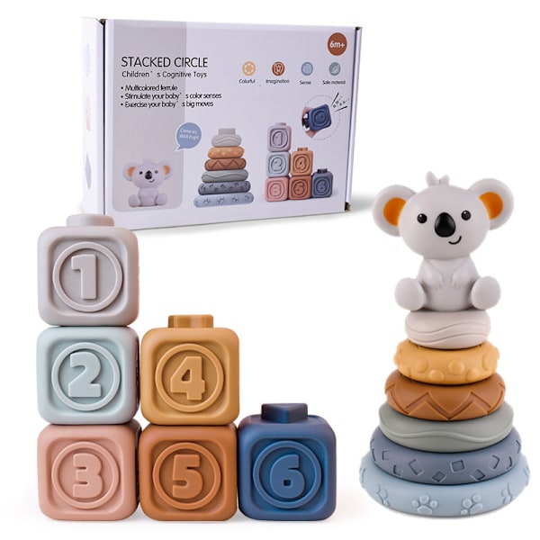 Spädbarnspussel Byggklossar Kognitiv Stimulering Fyrkantiga Mjuka Byggstenar Jenga Vinyl Byggklossar av Flexibla Limleksaker Soft rubber Square 6PCs