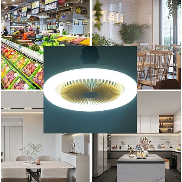 10 tommers LED taklampe med vifte (hvit), E27 36W dimbar takviftelys, stille hvit