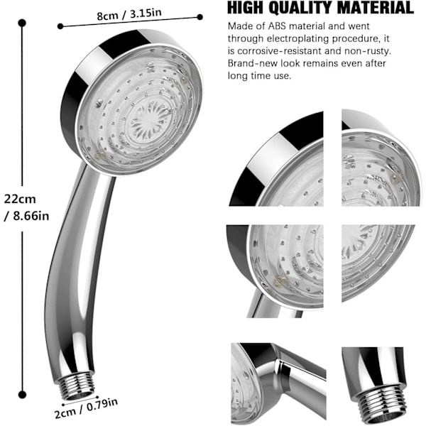LED-dusj, dusjhode, fargedusjhode, LED-hånddusj, 7 farger automatisk veksling, universell, krom [GKS]
