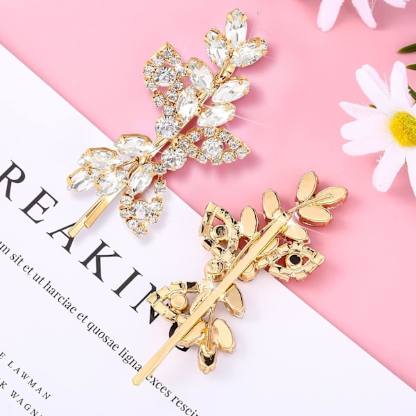 4 st Rhinestone Brudhårklämma Löv Bröllop Hårnål Brud Pärla Kristall Hårklämmor (Guld, Rhinestone Stil)[GKS]