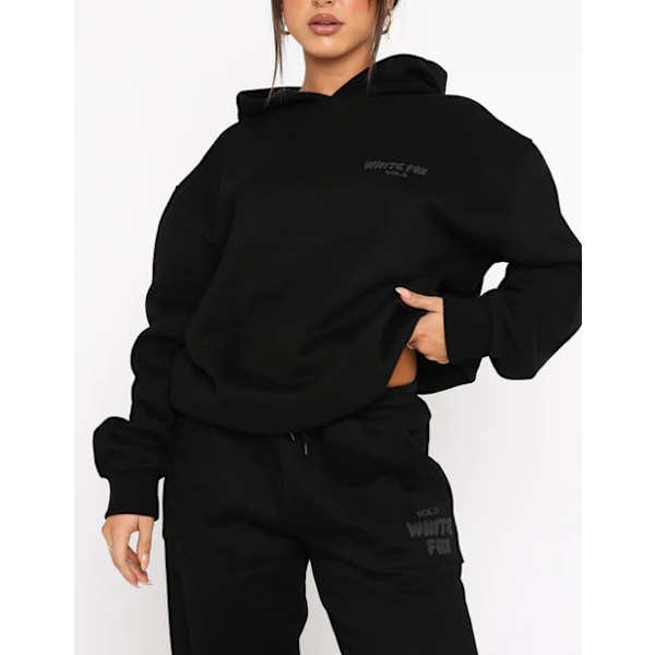 Efterår Vinter Varme Sweater Bukser Brev HVID ræv Mode stof sort black L#