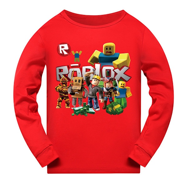 Roblox spillsett med langærmet pyjamas - Pyjamassett for barn - Pjs nattøy - Fans gave - Rød Ed 150 cm