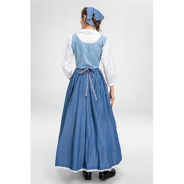 Lady Beauty Princess Belle Kostym Renässans Prärie Flicka Spooktacular Cosplay Karneval Halloween Maskeradklänning Marinblå Navy XL