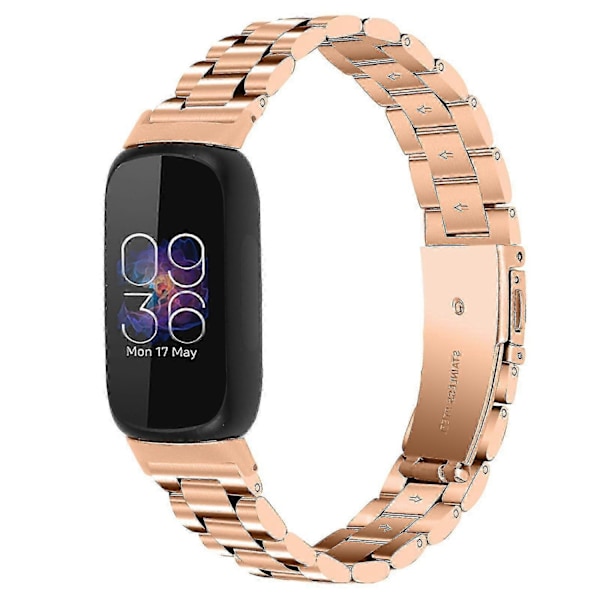 Armband för Fitbit Inspire 3 Rostfritt Stål 3 Pärlor Ersättningsarmband för Smartwatch Rose Gold