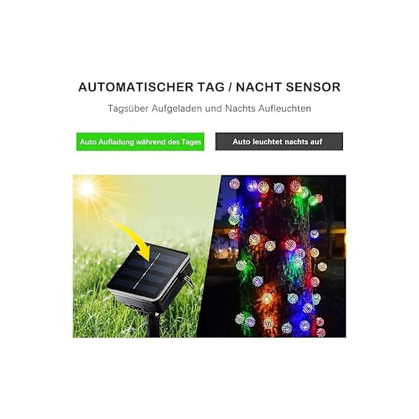 Marockanska solcellslampor utomhus, 5M 20 LED-strängar, 8 lägen vattentät belysning för trädgård, uteplats, gård, hem, festival, fest（Co