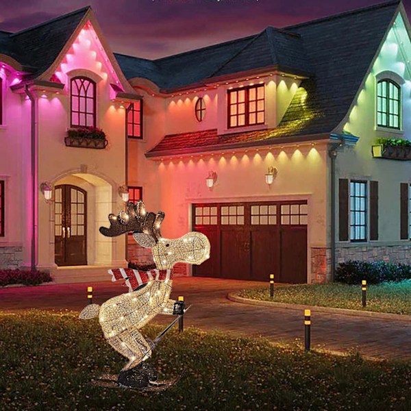Utomhus Julfigur LED Skidåkande Älg Trädgårdsdekoration Ornament 30cm【GKS】
