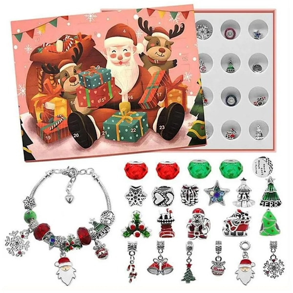 2024 Uusi joulukalenteri DIY-rannekoru Blind Box -korut 24 päivän lähtölaskenta Adventtikalenteri Joulukorut Lahja tytöille Xmas Gift 1