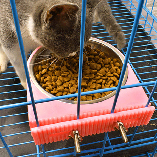 Bur Matskål Husdjurshängande Avtagbar bur Rostfritt stål Mat Vatten Blå skålar För hundar Katter Små djur