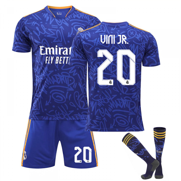 21-22 Real Madrid Udebane Safirblå Børne Voksne Fodboldtrøje Træningstrøje No.20 VINI JR No.20 VINI JR S