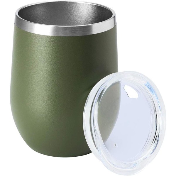 12oz Vinglas med Lock, Stemlöst, Dubbelväggigt Vakuum, Resemugg