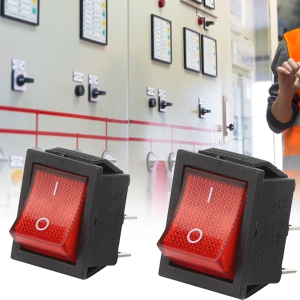 stk. vippekontakt 16A 250V 4-polet med rødt lys Industrielt kontroltilbehør 31 x 25 mm
