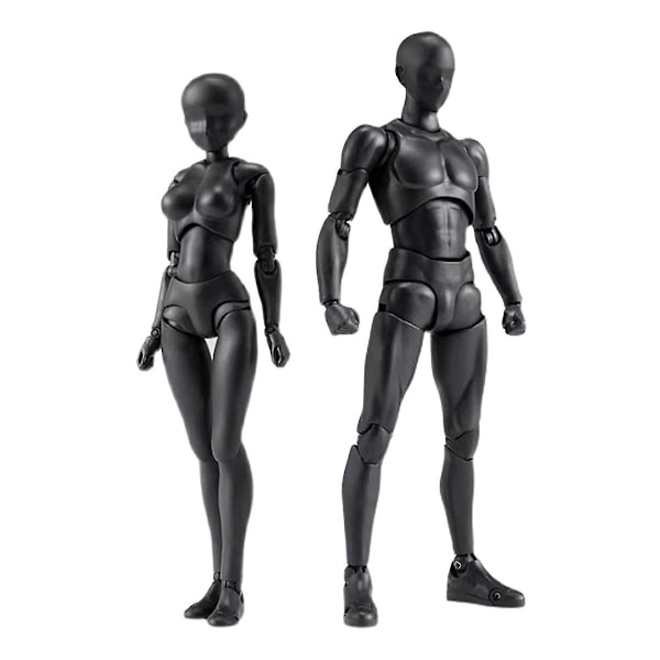 Pvc-model med kasse tegnemodeller til kunstnere (kvinde+mand, sort)