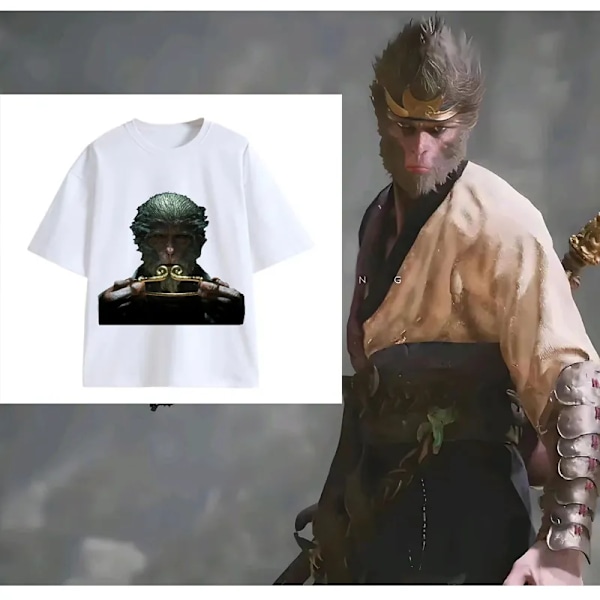 Black Myth Wukong spill spill løs hurtigtørrende kortærmet T-shirt Monkey King sommer mote klær for menn og kvinner 2XL