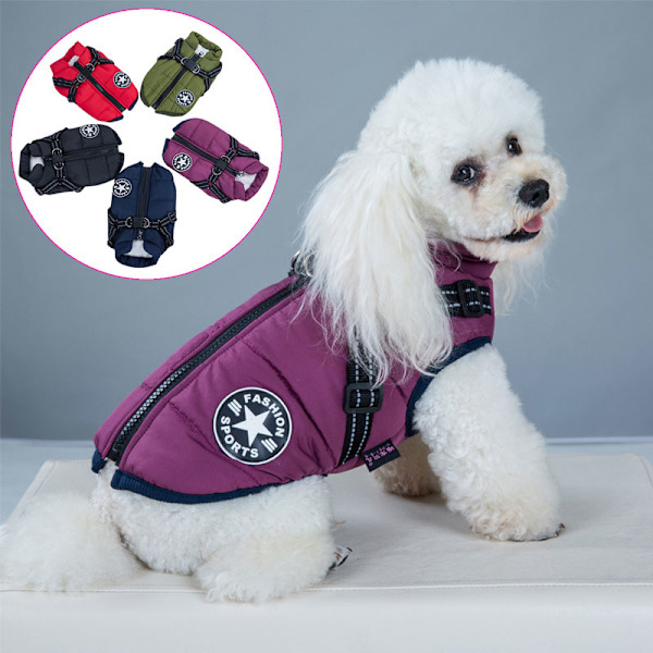 Varm Vattentät Jacka med Sele för Hund Vinter Bekväma Bomullskläder Vadderad Väst för Små och Mellanstora Hundar Lila Blå Purpuraktig Blå Purplish Blue 2XL