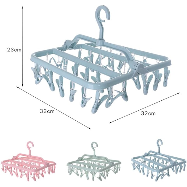 Sock Drying Rack, Laundry Drying Rack med 32 klämmor, hopfällbar hängande torkställning, inomhus och utomhus tvättställ för strumpor