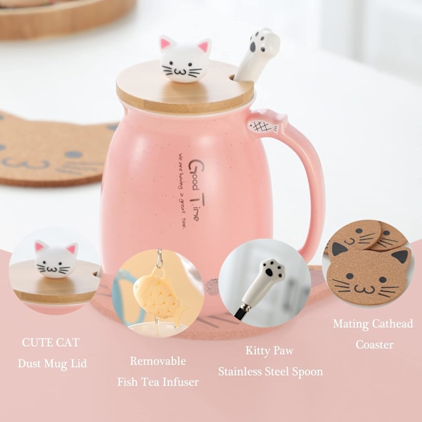 Kawaii Tekopp med Infuser Söt Katt Mugg Keramik Kaffe Mugg Tekopp Söta Saker