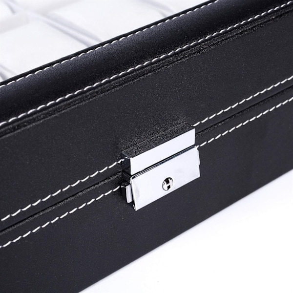 Urboks for 24 klokker i PU-skinn - svart med hvit søm Black Black