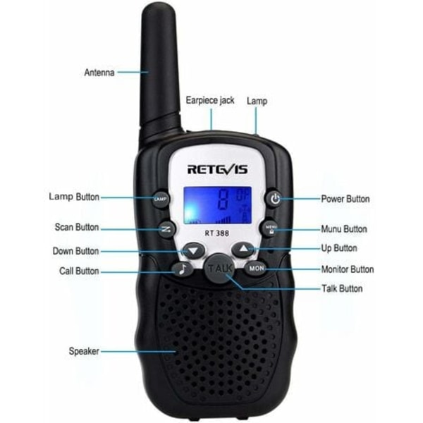 Retevis RT388 Walkie Talkie til børn, genopladelig langtrækkende legetøjsgave til 3-12-årige drenge, VOX lommelygte, til camping,