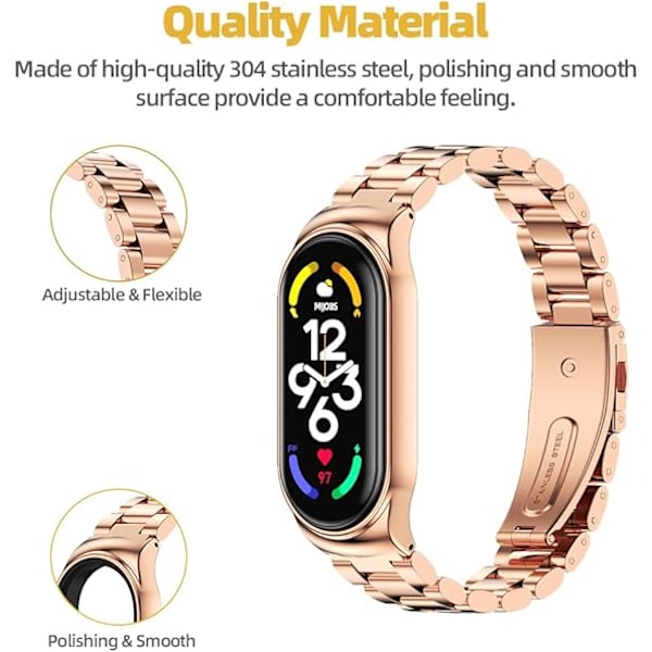 Armbånd Kompatibelt med Xiaomi Mi Band 7 Rem, Armbånd Metal Udskiftning Justerbar Armbåndsrem Smart Band (Mi 7-Rose Gold)