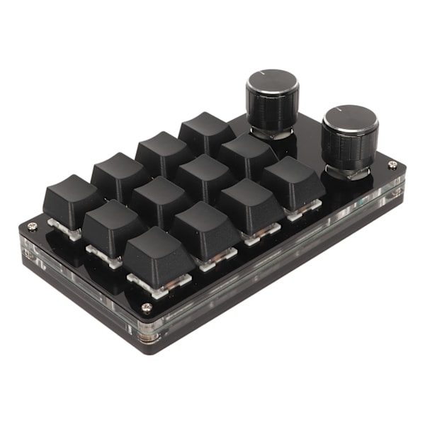Mini 12-tangenters tangentbord med 2 rattar, blå brytare, DIY, programmerbart, trådbunden anslutning, Plug and Play, enhands mekaniskt tangentbord, svart