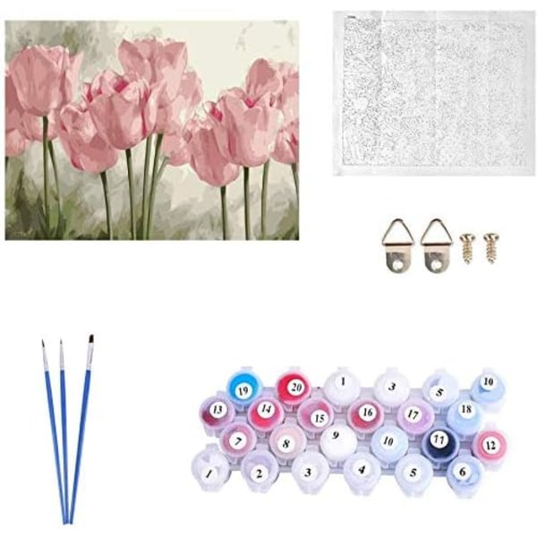 Maling efter tal for voksne 40x50 cm Pink Tulipaner