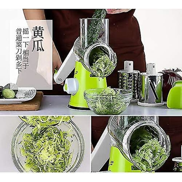 Flerfunktions manuell grönsaksskärare med 3 cylindriska blad i rostfritt stål Morotsost rivjärn