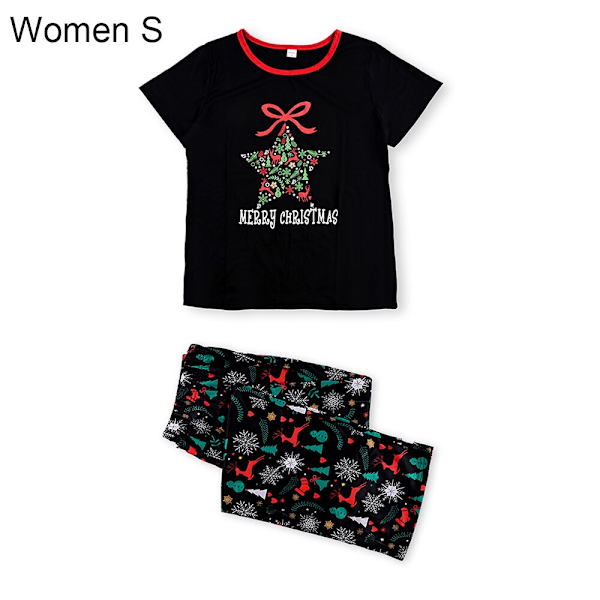 Julpyjamas Matchande Familjepysjamas Förälder-Barn Set Bär Kortärmad T-shirt Byxor Snöälg Tryckt Nattkläder Kids 4-5Y